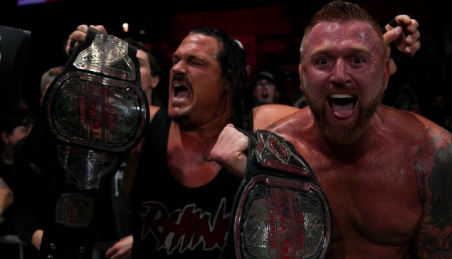 Heath est très heureux d'être champion par équipe à Impact avec Rhino